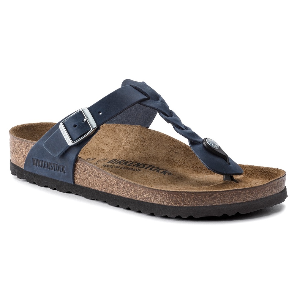 NIB Birkenstock Gizeh Braided Navy Oiled Leather Regular Width Select Size